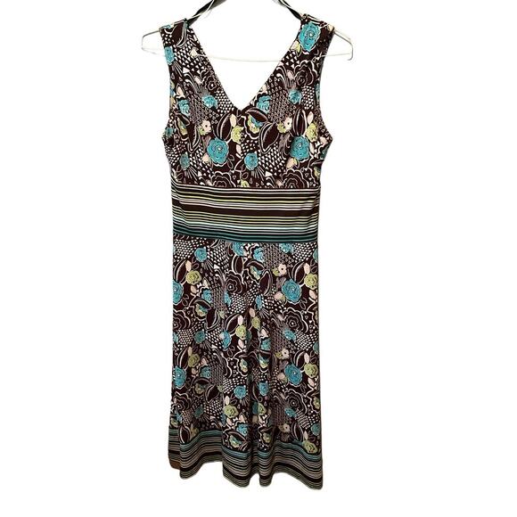 Rabbit Fit & Flare Dress Women's 10 Black Floral Polyester Stretch Surplice Neck - Picture 2 of 6